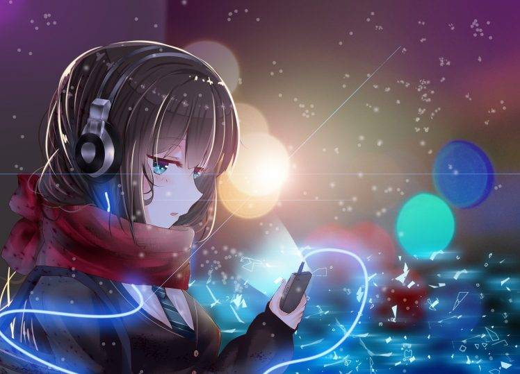 anime Girls, Anime, Headphones, Scarf, Shibuya Rin, THE IDOLM@STER: Cinderella Girls HD Wallpaper Desktop Background