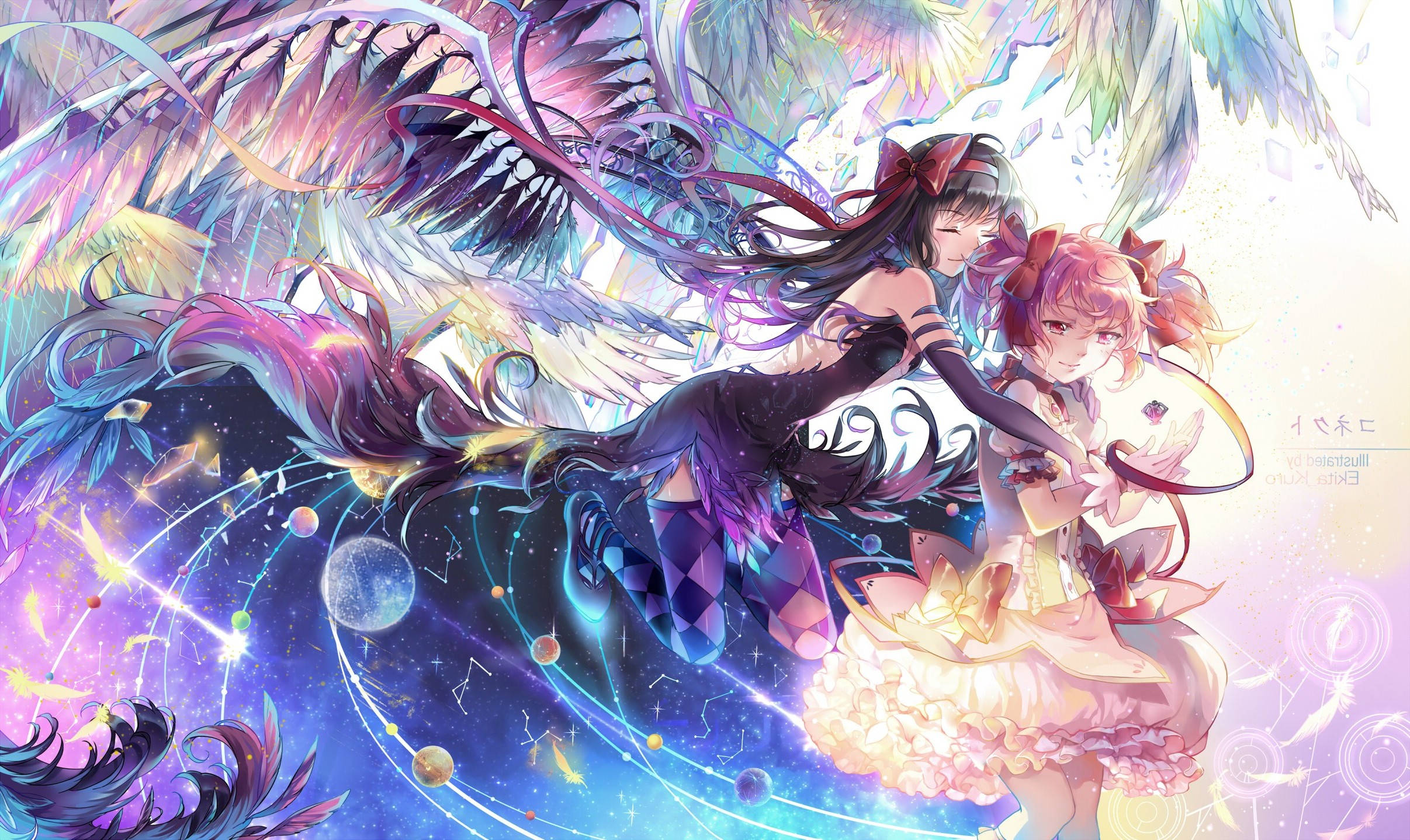 anime, Anime Girls, Mahou Shoujo Madoka Magica, Kaname Madoka, Akemi Homura Wallpaper