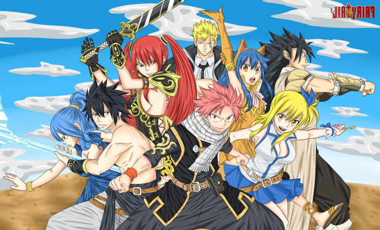 anime, Anime Girls, Fairy Tail, Heartfilia Lucy, Dragneel Natsu, Scarlet Erza, Fullbuster Gray HD Wallpaper Desktop Background