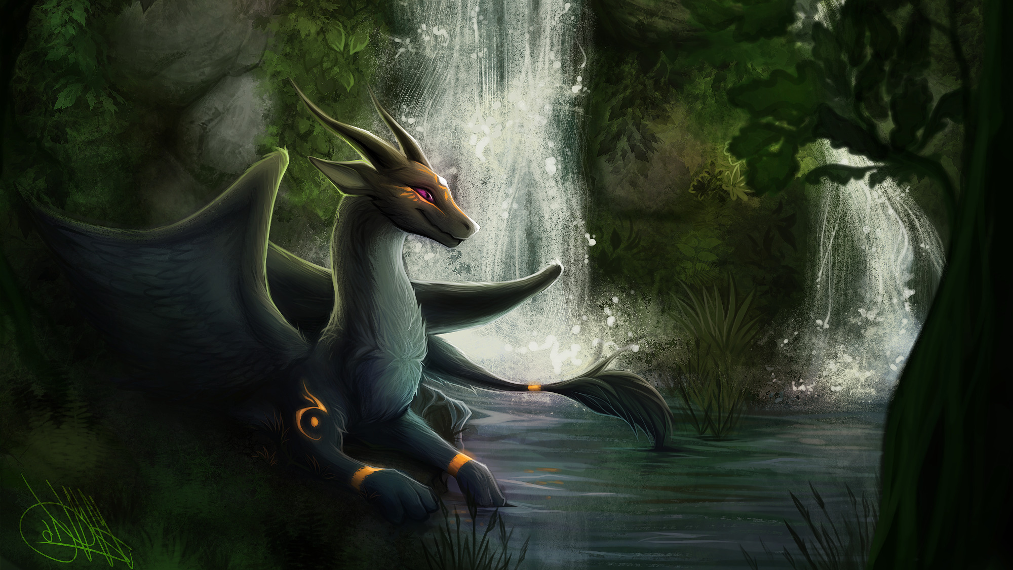 Furry Anthro Dragon Waterfall Waterfall Wallpapers Hd Desktop And Mobile Backgrounds