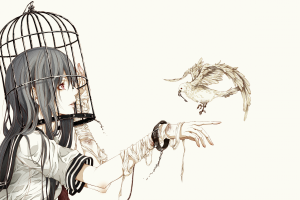 cages, Bandage, Anime Girls, School Uniform, Birdcage, Birds, Original Characters
