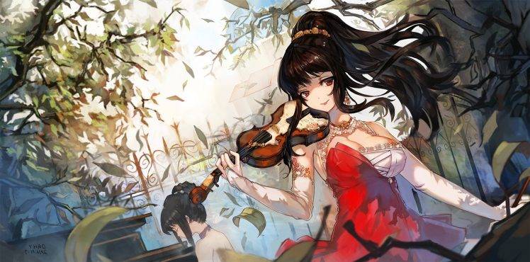 anime, Anime Girls, Violin, Ponytail, Original Characters HD Wallpaper Desktop Background