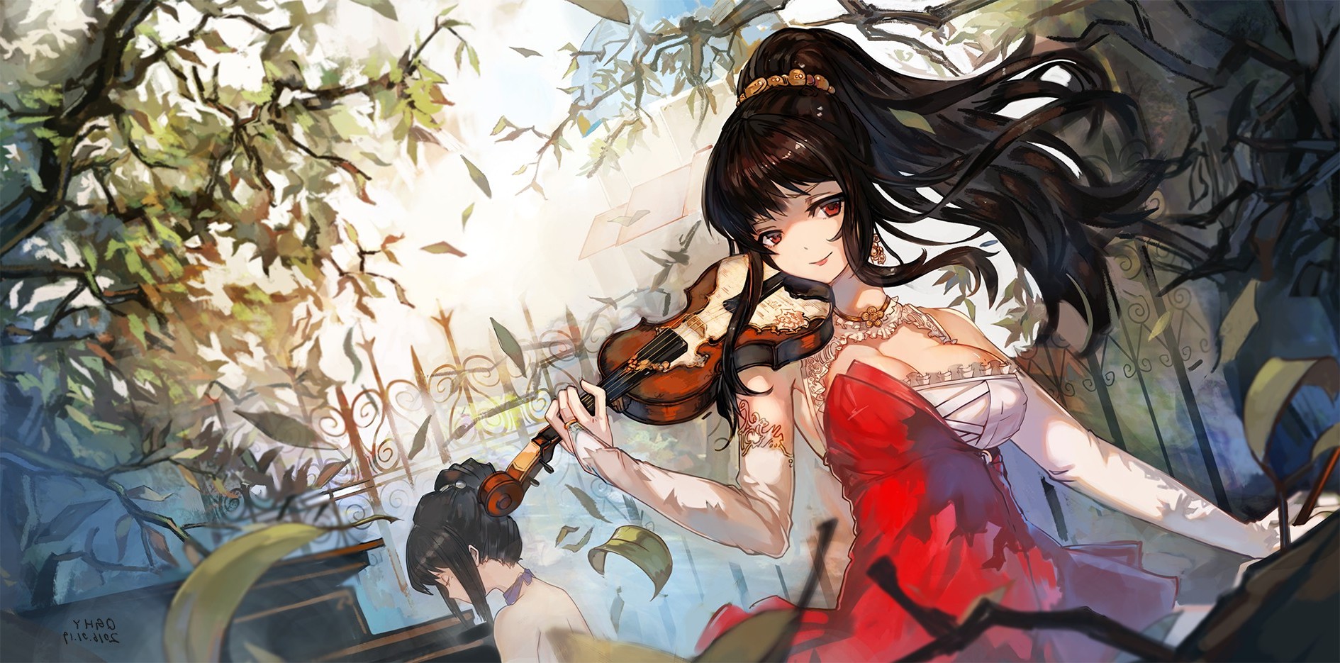 anime, Anime Girls, Violin, Ponytail, Original Characters