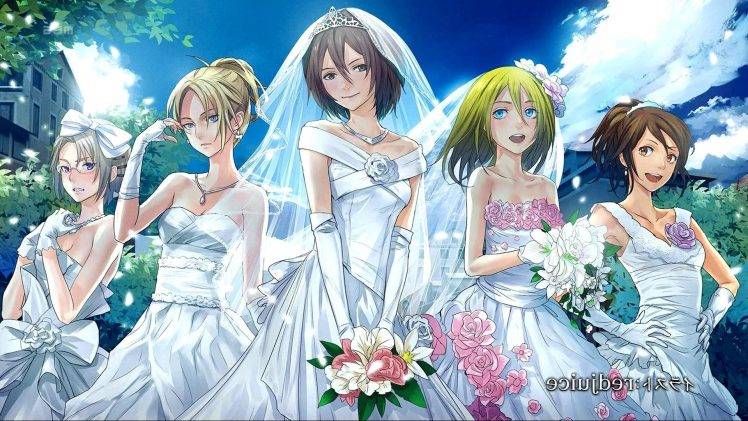 Shingeki No Kyojin, Wedding Dress, Anime, Mikasa Ackerman, Krista Lenz, Annie Leonhart,  Hange Zoe, Rico Brzenska HD Wallpaper Desktop Background