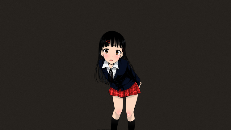 Tsuttsu, Long Hair, Black Hair, Dark Hair, School Uniform, Schoolgirls, Short Skirt, Socks, Anime, Manga, Anime Girls, Looking At Viewer HD Wallpaper Desktop Background
