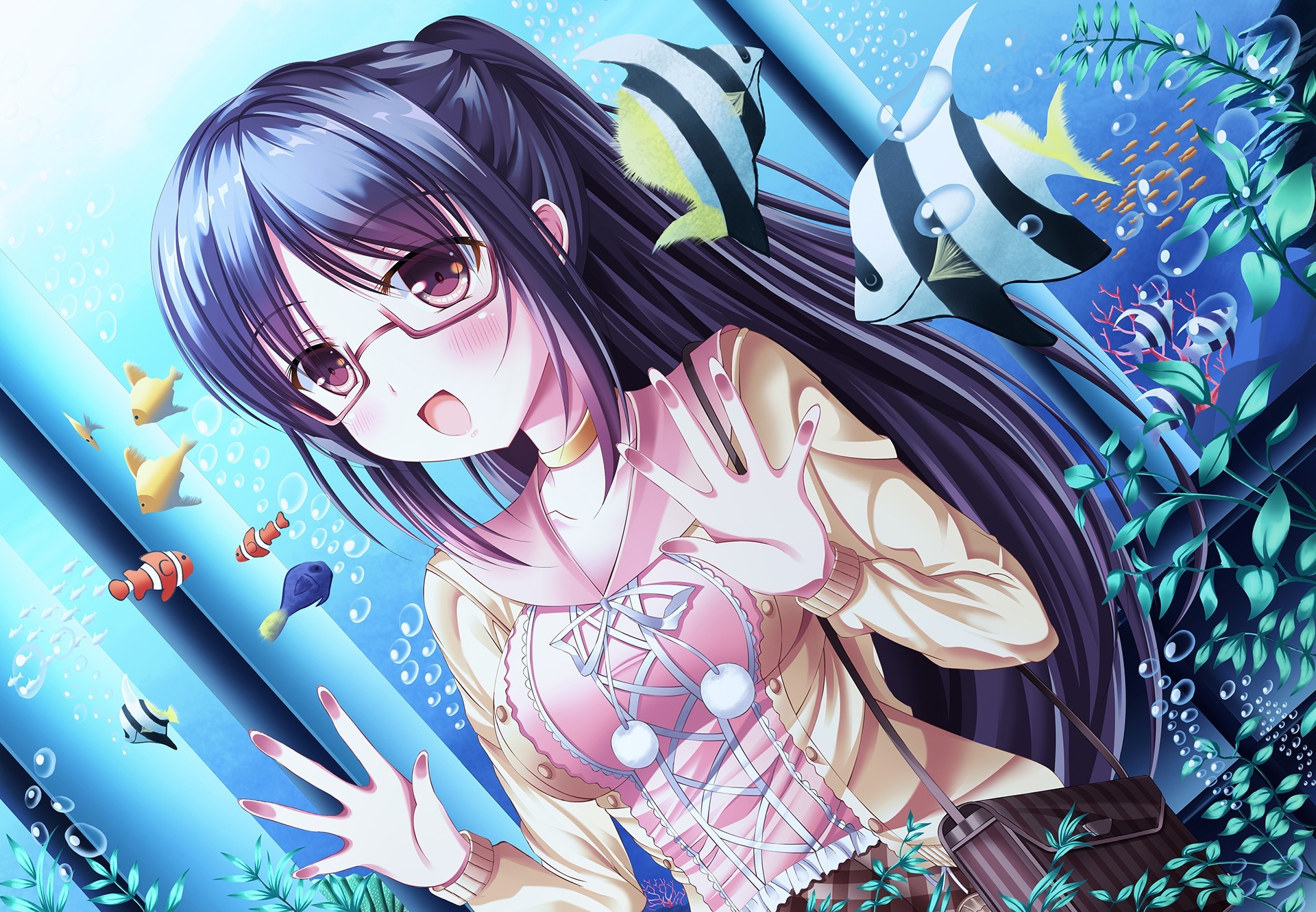 original Characters, Anime, Anime Girls, Glasses, Aquarium Wallpapers HD /  Desktop and Mobile Backgrounds
