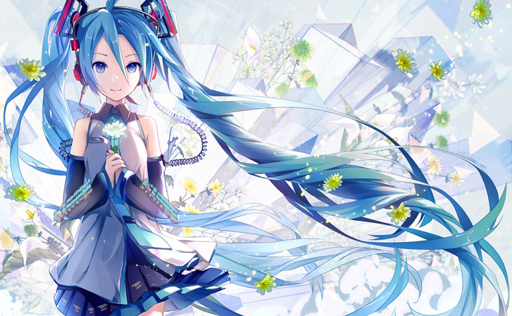anime, Hatsune Miku, Flowers, Detached Sleeves, Anime Girls, Vocaloid HD Wallpaper Desktop Background