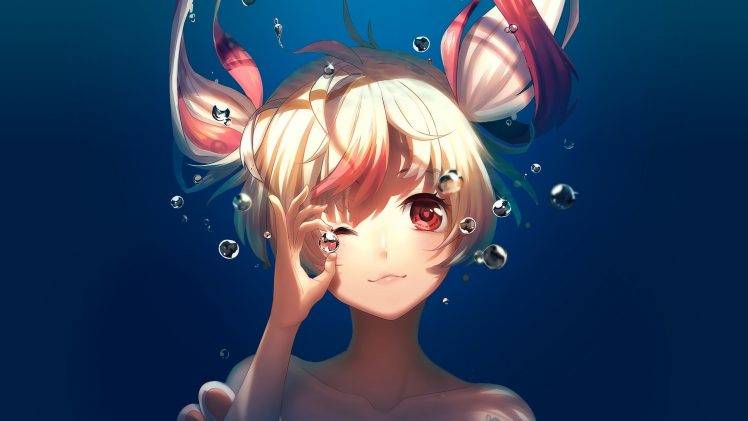 red Eyes, Original Characters, Anime Girls, Underwater HD Wallpaper Desktop Background