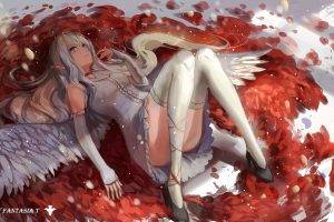 anime Girls, Pixiv Fantasia, Wings, Thigh highs, Dress, Elbow Gloves, Angel, Sexy Anime