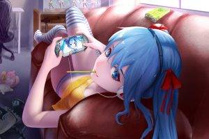 Hatsune Miku, Vocaloid, Striped Panties, Striped Socks, Couch, PSP