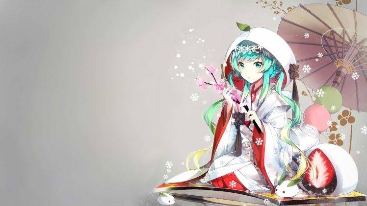 anime, Anime Girls, Hatsune Miku, Vocaloid, Kimono, Yuki Miku HD Wallpaper Desktop Background