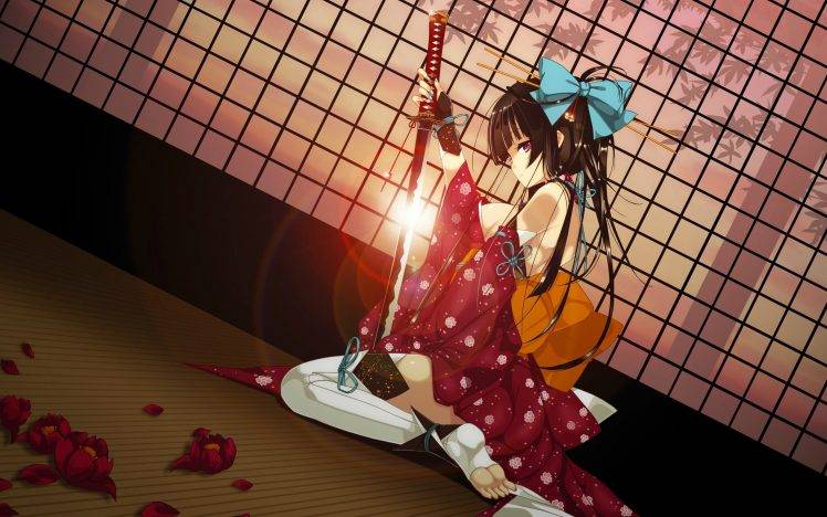 original Characters, Anime, Anime Girls, Katana, Sword, Kimono HD Wallpaper Desktop Background