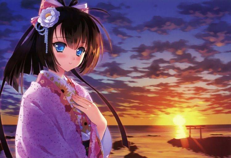anime, Anime Girls, Kimono, Akizuki (KanColle), Kantai Collection HD Wallpaper Desktop Background