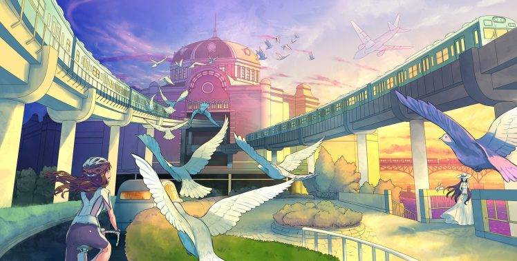 original Characters, Anime, Anime Girls, Birds, Train HD Wallpaper Desktop Background