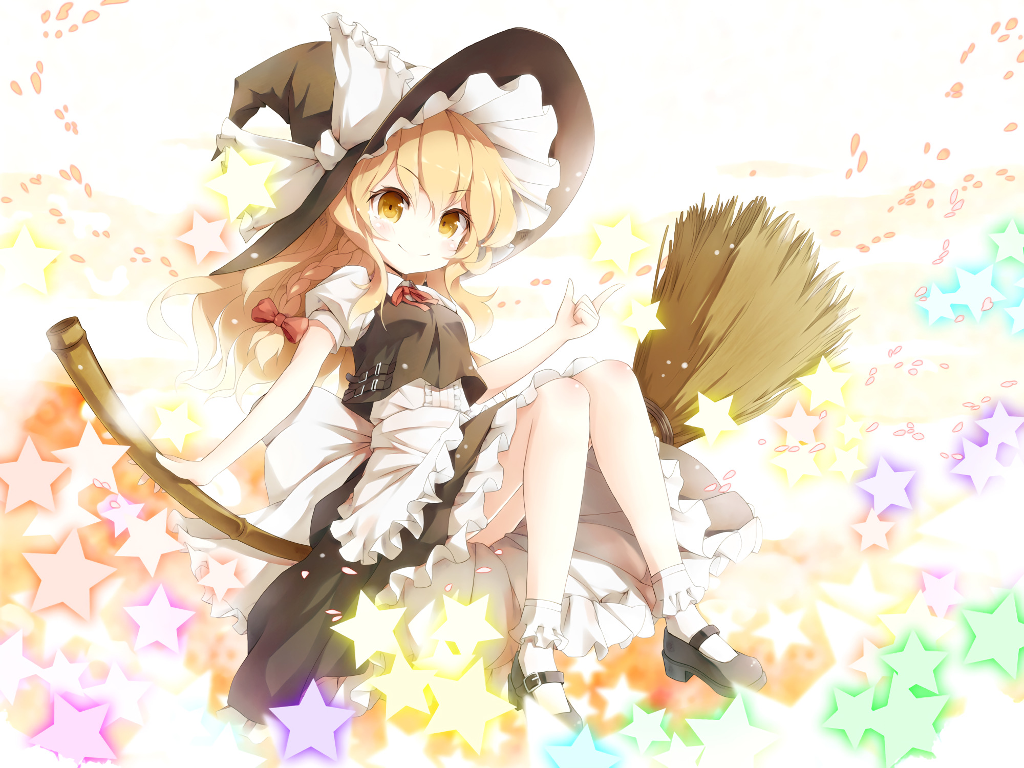 blonde, Long Hair, Witch, Anime, Anime Girls, Broom, Dress, Yellow Eyes, Touhou, Kirisame Marisa, Ribbon Wallpaper