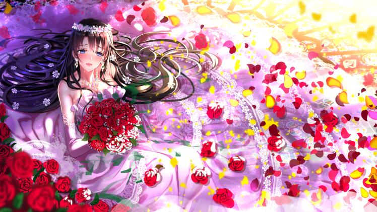 Swordsouls, Anime, Anime Girls, Artwork, Wedding Dress, Rose, Yahari Ore No Seishun Love Comedy Wa Machigatteiru, Hiratsuka Shizuka HD Wallpaper Desktop Background
