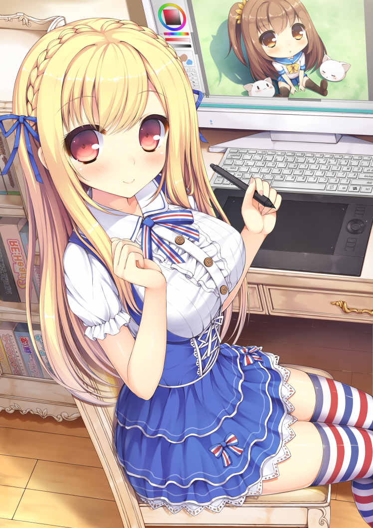 original Characters, Anime, Anime Girls, Artwork, Desk, Computer HD Wallpaper Desktop Background