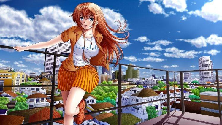 original Characters, Anime, Skirt, Anime Girls, Rooftops HD Wallpaper Desktop Background