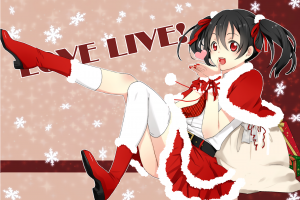 red Eyes, Dark Hair, Open Mouth, Love Live!, Yazawa Nico, Twintails, Anime, Anime Girls, Thigh highs, Christmas, Black Hair