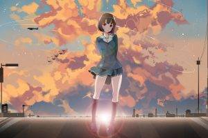 Saenai Heroine No Sodatekata, Katou Megumi, Sunset, Clouds, Airplane, School Uniform, Anime Girls