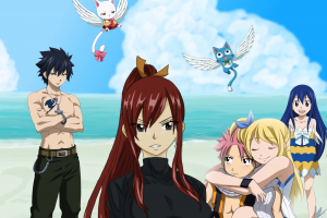 anime, Fairy Tail, Manga, Fullbuster Gray, Happy (Fairy Tail), Scarlet Erza, Dragneel Natsu, Heartfilia Lucy