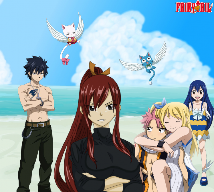 anime, Fairy Tail, Manga, Fullbuster Gray, Happy (Fairy Tail), Scarlet Erza, Dragneel Natsu, Heartfilia Lucy HD Wallpaper Desktop Background