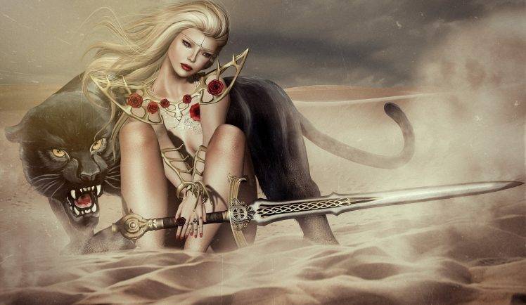 women, Warrior, Fantasy Art, Animals, Artwork HD Wallpaper Desktop Background