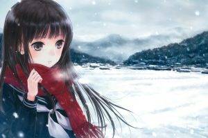 original Characters, Anime, Anime Girls, Snow, Scarf, School Uniform