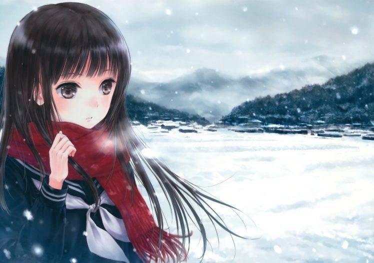 original Characters, Anime, Anime Girls, Snow, Scarf, School Uniform HD Wallpaper Desktop Background