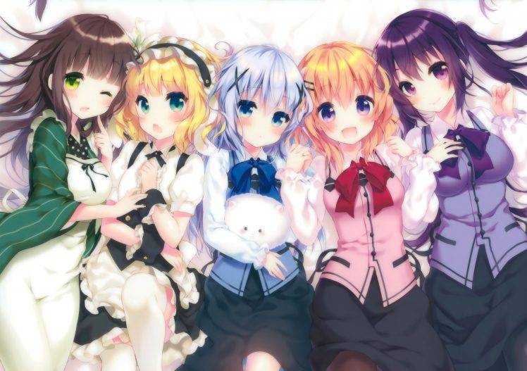 anime, Anime Girls, Gochuumon Wa Usagi Desu Ka?, Kafuu Chino, Hoto Kokoa, Tedeza Rize, Kirima Sharo, Ujimatsu Chiya HD Wallpaper Desktop Background