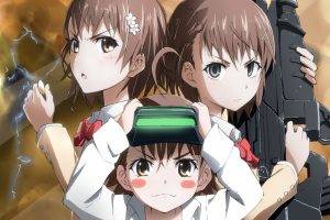 anime, Anime Girls, Misaka Mikoto, MISAKA 10032, Misaka Imouto, To Aru Kagaku No Railgun, To Aru Majutsu No Index, Gun, School Uniform