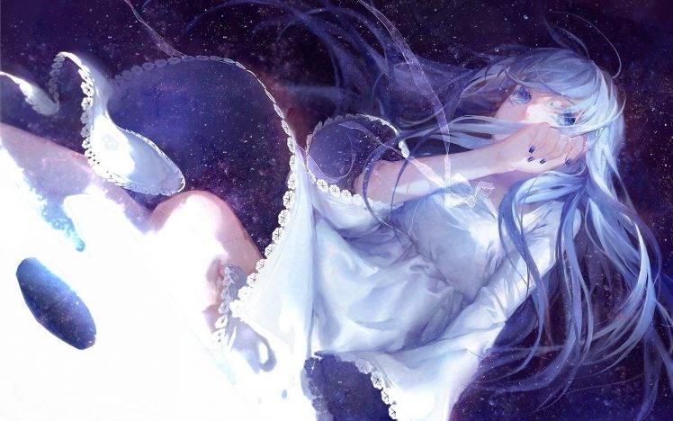 white Hair, Blue Eyes, Tears, Anime Girls HD Wallpaper Desktop Background