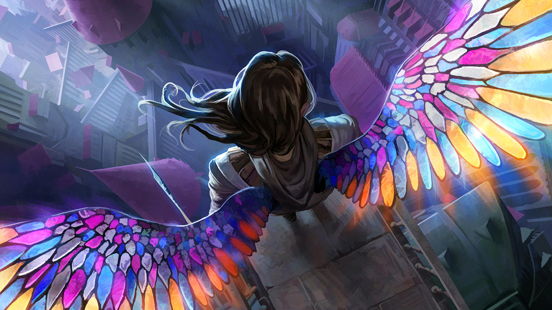angel, Wings, Stained Glass, Fantasy Art, Artwork, Magic: The Gathering, Digital Art Wallpaper