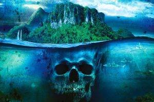 sea, Fantasy Art, Ship, Skull, Island, Shark, Boat, Far Cry 3, Split View