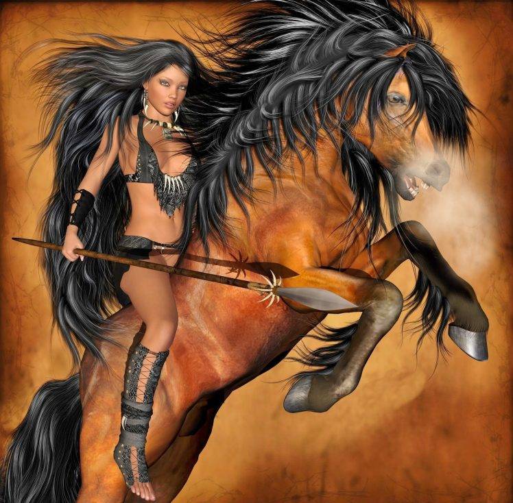 war Horse, Women, Fantasy Art HD Wallpaper Desktop Background
