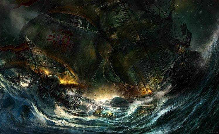 ship, Pirates, Fantasy Art HD Wallpaper Desktop Background