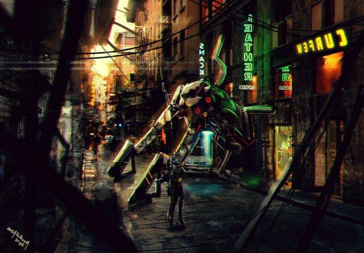 artwork, Fantasy Art, Concept Art, Mech, Robot, City, Urban HD Wallpaper Desktop Background