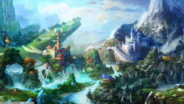 colorful, Castle, Huge, Fantasy Art HD Wallpaper Desktop Background