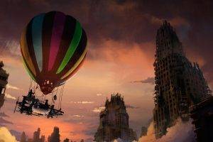 artwork, Fantasy Art, Apocalyptic, Hot Air Balloons, City