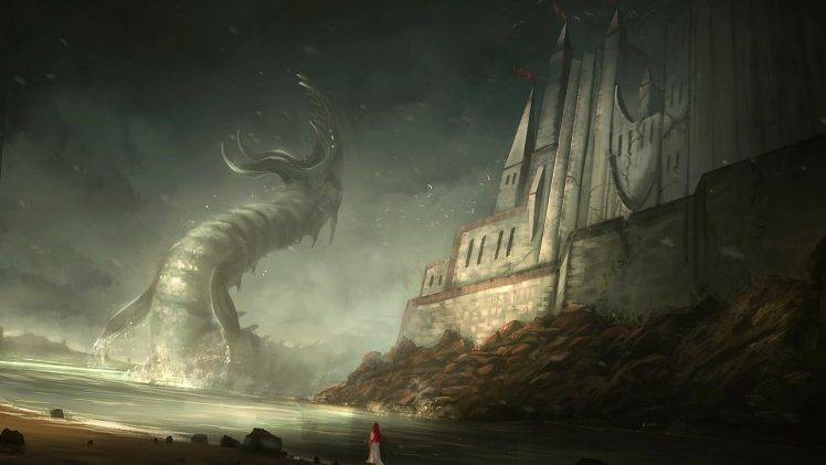 dragon, Fantasy Art, Castle HD Wallpaper Desktop Background