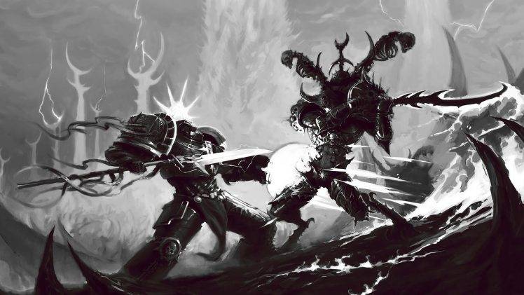 fantasy Art, Creature, Warrior, Skull, Fantasy Armor, Death, Warhammer, Grey Knight HD Wallpaper Desktop Background