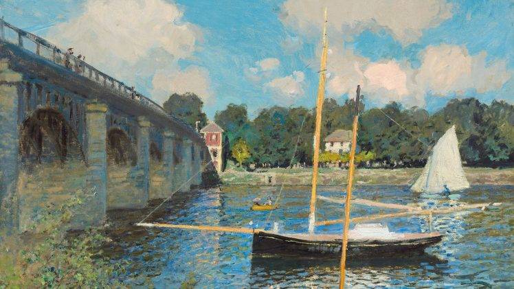 artwork, Claude Monet, Painting, Bridge, River, France, Classic Art HD Wallpaper Desktop Background