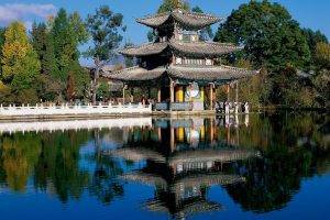 reflection, Asian Architecture, Lake, Temple, China