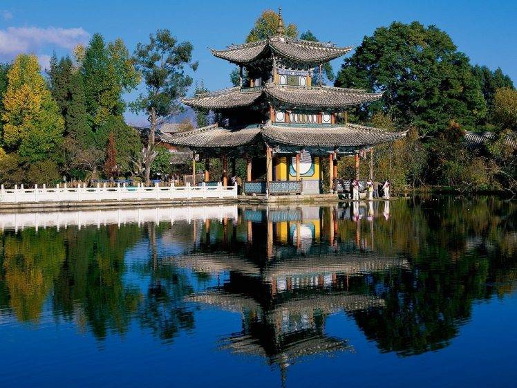 reflection, Asian Architecture, Lake, Temple, China HD Wallpaper Desktop Background