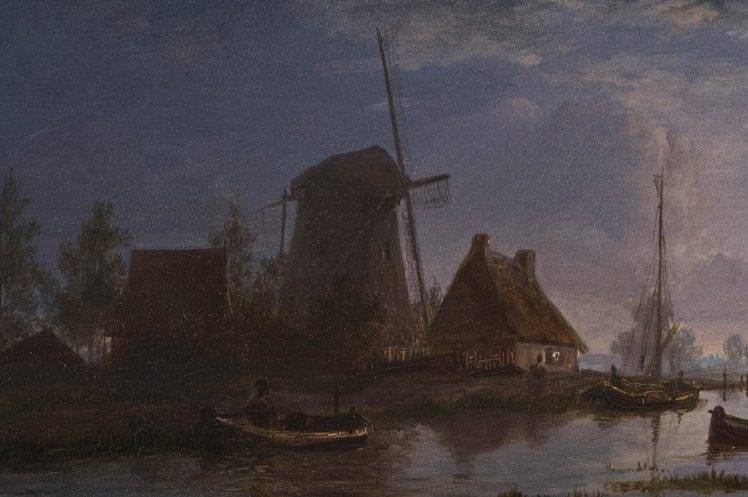 painting, Classic Art, Windmills, River, Cottage, Boat HD Wallpaper Desktop Background