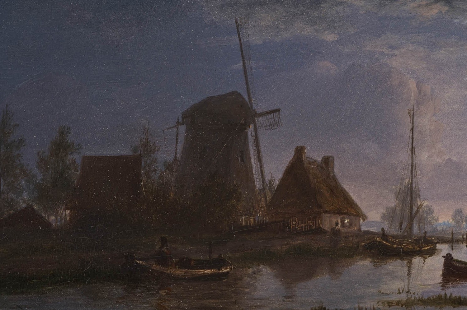 painting, Classic Art, Windmills, River, Cottage, Boat Wallpaper