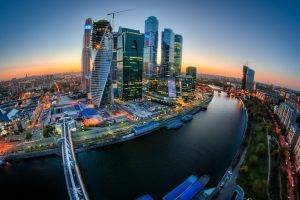 cityscape, Moscow, River, Skyscraper, Bridge, Russia, HDR, Lights
