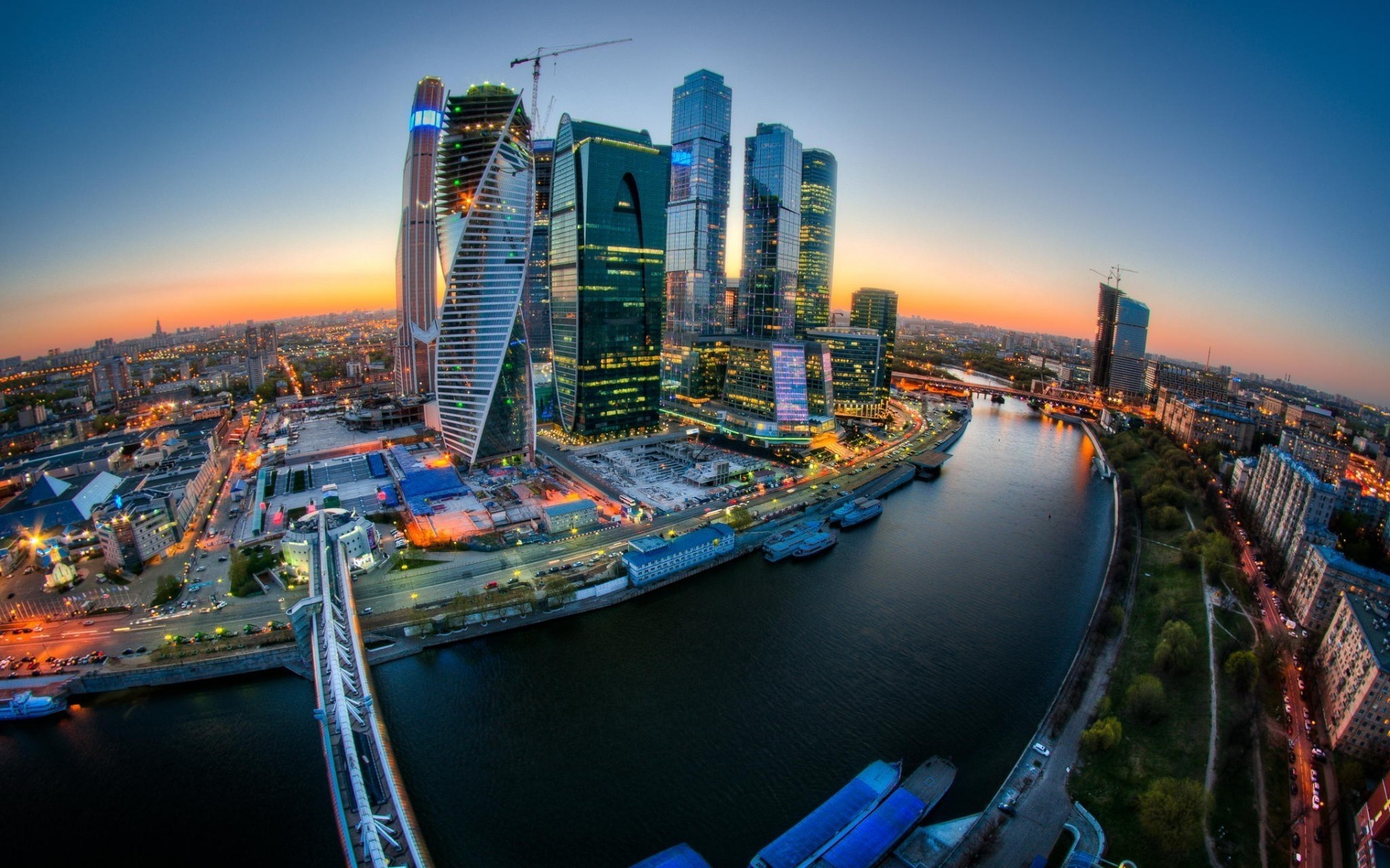 cityscape, Moscow, River, Skyscraper, Bridge, Russia, HDR, Lights Wallpaper
