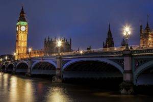 bridge, Big Ben, City, River Thames, London, UK