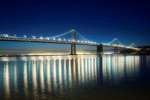 San Francisco, Bay Bridge, Bridge, Lights, Reflection, River